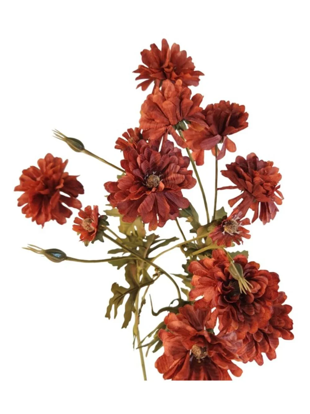 Rust Red Artificial Mum Stems Set of 3 21 Inch Faux Chrysanthemum Flowers Fall T